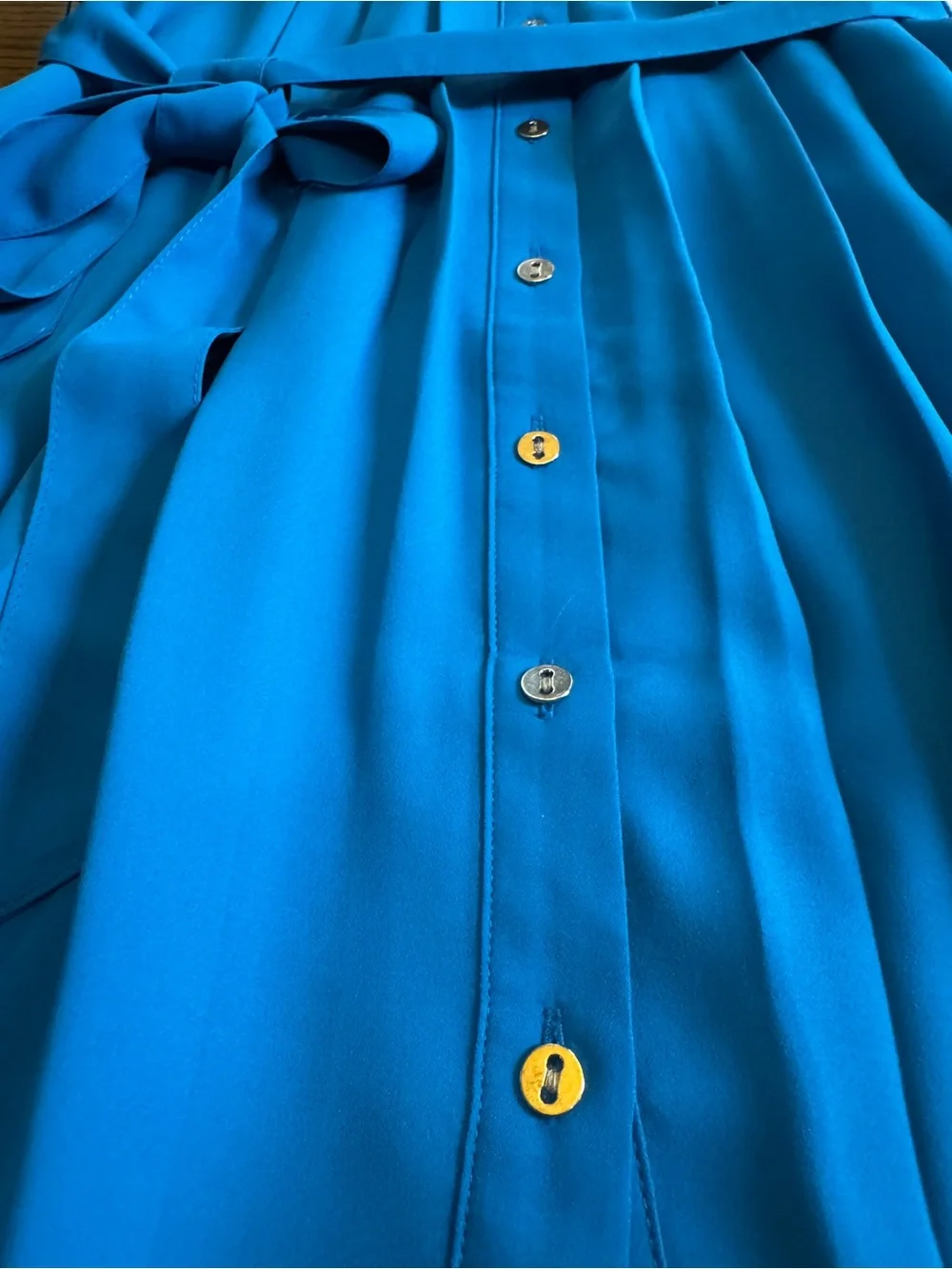 Ann Taylor Blue Shirt Dress Sleeveless Pleated Button Front Belted Lined 6